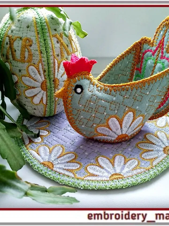 In the hoop embroidery design basket chicken