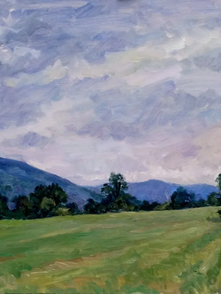 11x14 Landscape Painting - Summer Fields/Silver Light/Berkshires - Oil on Panel, Plein Air Impressionism, Signed Original Oil Painting