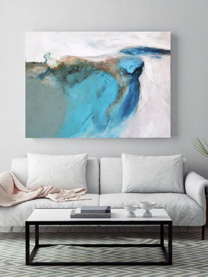 Large Abstract Landscape Painting, Light Blue Wall Art, Large Canvas Painting Art for Living Room, Nordic Style Canvas Art