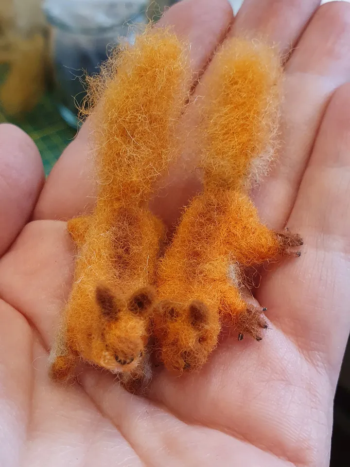 Squirrel miniature, dry felting figurine, a tiny red little toy, micro handmade sculpture one of a kind needle Felted Wool Animals