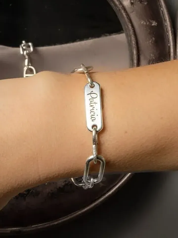 Custom Word Bracelet Engraved | Personalized Name Bracelet | Jewelry Gifts for Her | Women Silver Handmade Link Chain | Customized Engraving