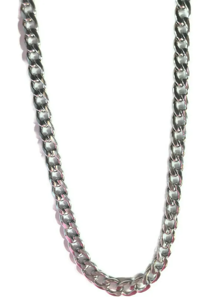 9mm Curb Mens Necklace - Silver Chain Flat Cuban Stainless Steel Jewelry - Neck Link Chains for Men Man Boys Male Heavy Military - 20 22 24