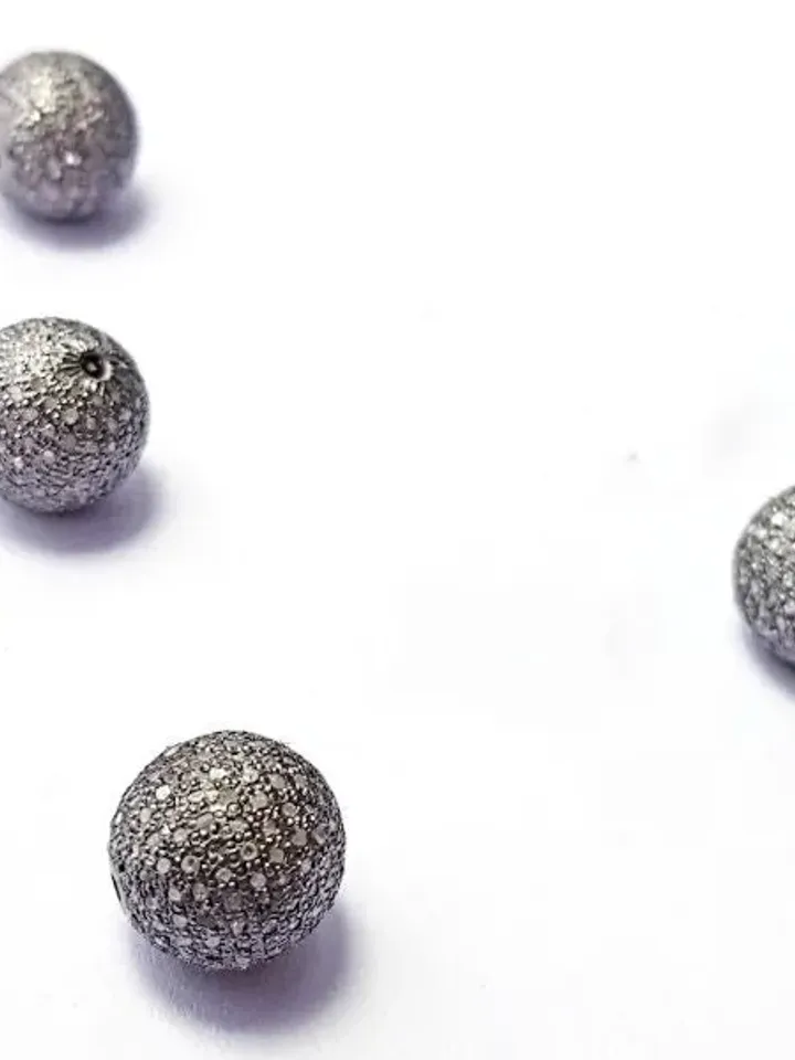 Pave Diamond Beads, Pave Beads, 4/6/8/10/12/14/16MM Round Ball Beads, Sterling Silver Beads, Jewelry Beads, Spacer Beads, Connector Beads