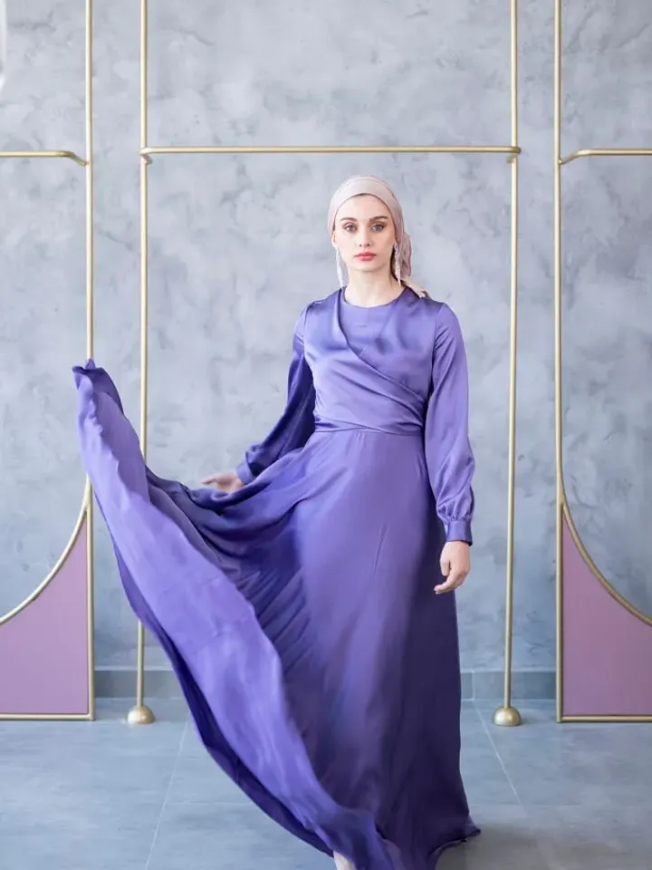 AHUNARE HIJAB - Çapraz Kemerli  Lilac Straight Wedding Dress, Muslim Evening Gown, Nikah, Islamic Wedding, Engagement, Bridesmaid,