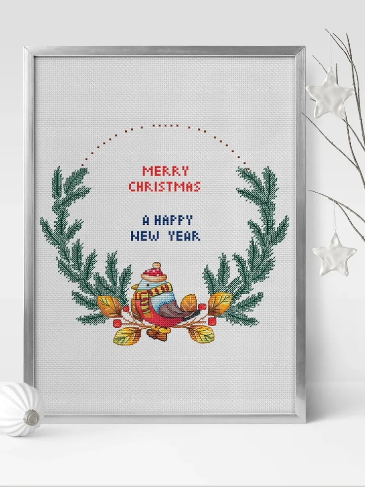 Christmas wreath сross stitch pattern PDF, Winter сross stitch chart instant download, New Year hand embroidery pattern