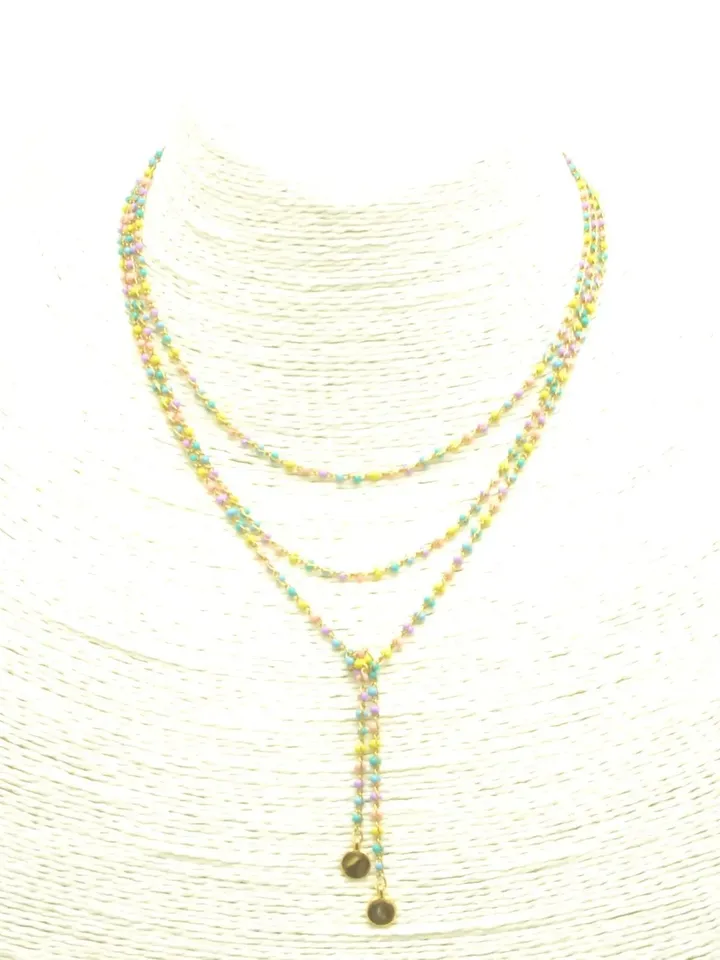 Wrap Chain Necklace Beaded Minimalist, Minimalist Wrap Necklace Pastel Colors, Multi Wrap Choker Gifts For Her, Stainless Steel Beaded Chain
