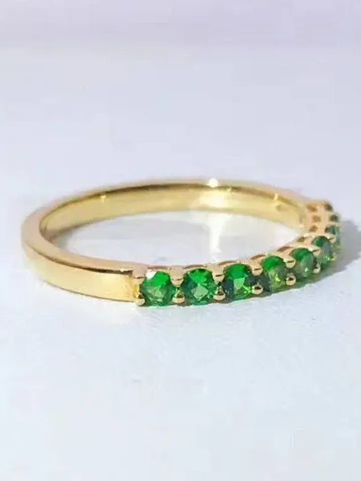 0.45 Carat Tsavorite Band, Wedding Band, Solid 14K White Gold Fashion Ring