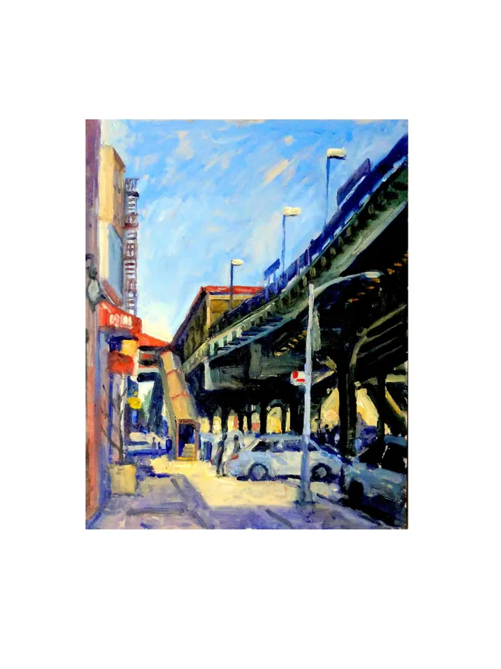 Original New York Oil Painting -NYC Geometry/215th St Station- 11x14 Oil on Panel, Urban Impressionist Cityscape, Fine Art