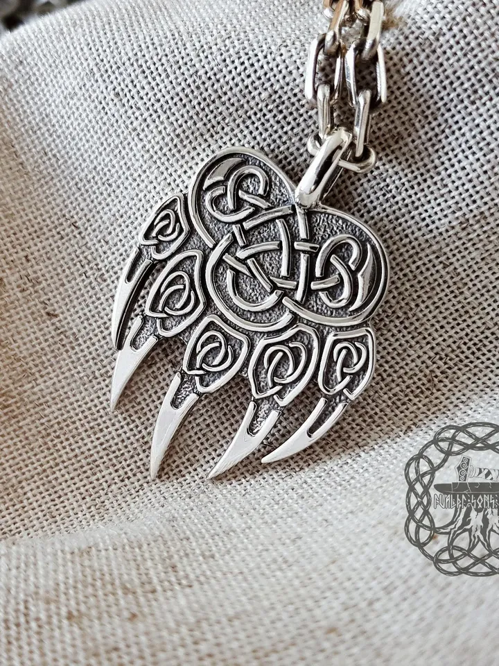 Berserker Pendant, Bear Paw Pendant, Impress of Veles, Bear Paw, Sterling Silver Bear Paw, Warding Veles Pendant, Viking Jewelry