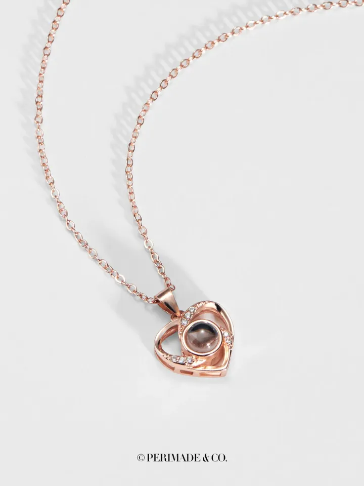 PERIMADE Silver Heart Projection Necklace • Personalized Photo Inside Jewelry • Custom Memorial Photo Pendant • Trendy Best Friend Gift