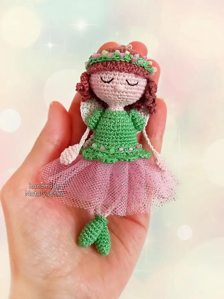 Faerie Princess keychain, Magic girl gift, Tiny Pocket Fairy, Girl nursery decor, Crochet fairy doll, Christmas gift