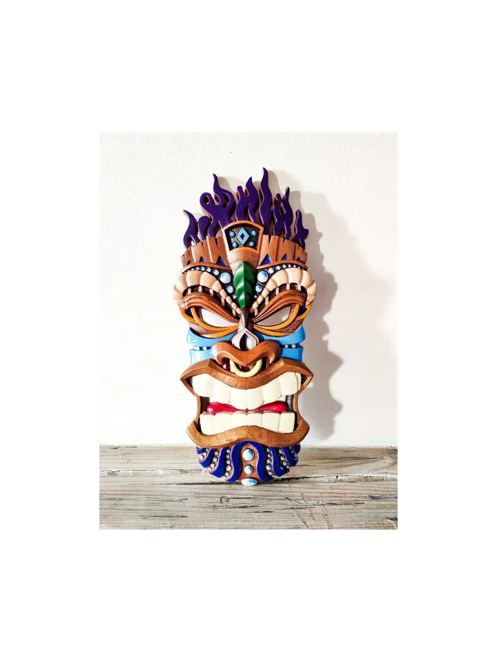 Wood mask wall art, wood tribal mask, tiki mask wood, carved wood mask, african wood mask, wall decor, wall panel, wooden wall panel