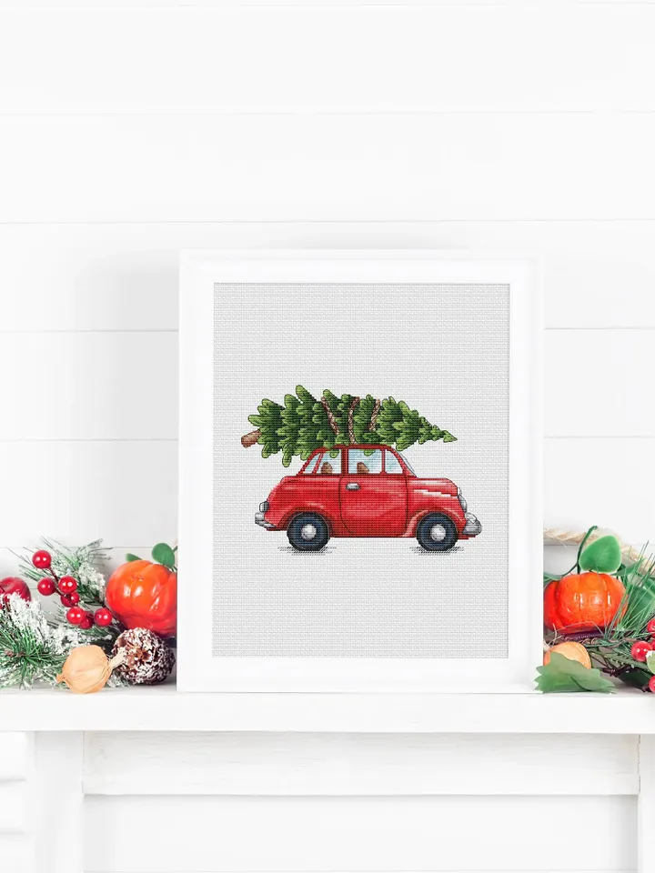 Christmas Car Cross Stitch Pattern PDF, Christmas Decoration Cross Stitch, Winter Counted Cross Stitch, PDF cross stitch pattern