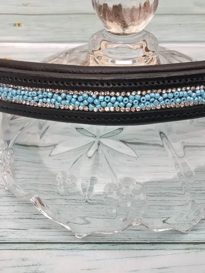 Beaded Browband Silver Crystal Chain Straight Shape-Black Leather Browband With Soft Padding-NEXT DAY DISPATCH!