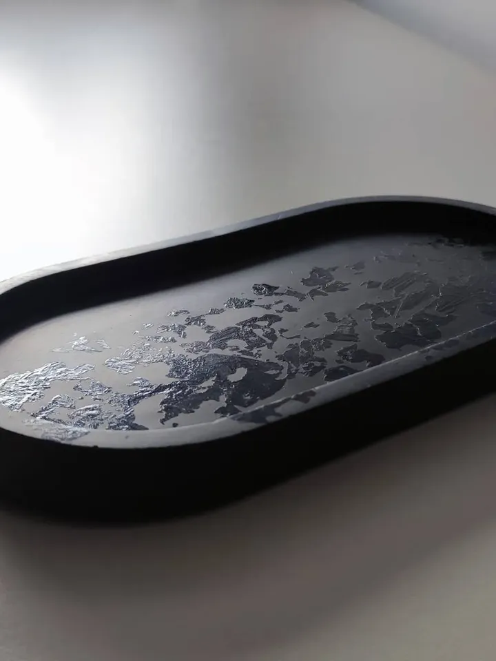 Decorative tray | Jesmonite Tray | Jewerly dish | Candle Holder Tray | Silver flakes tray