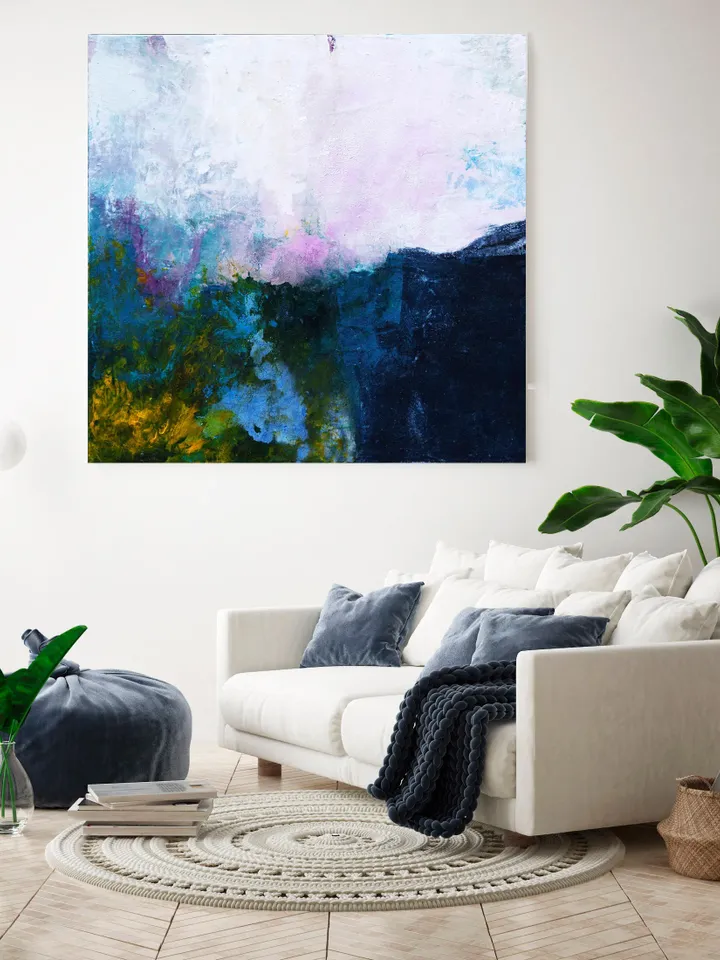 Dark Blue Wall Art, Original Abstract Painting on canvas, Extra Large Square Canvas Art, Square Textured Abstract Art, Aesthetic Wall Art