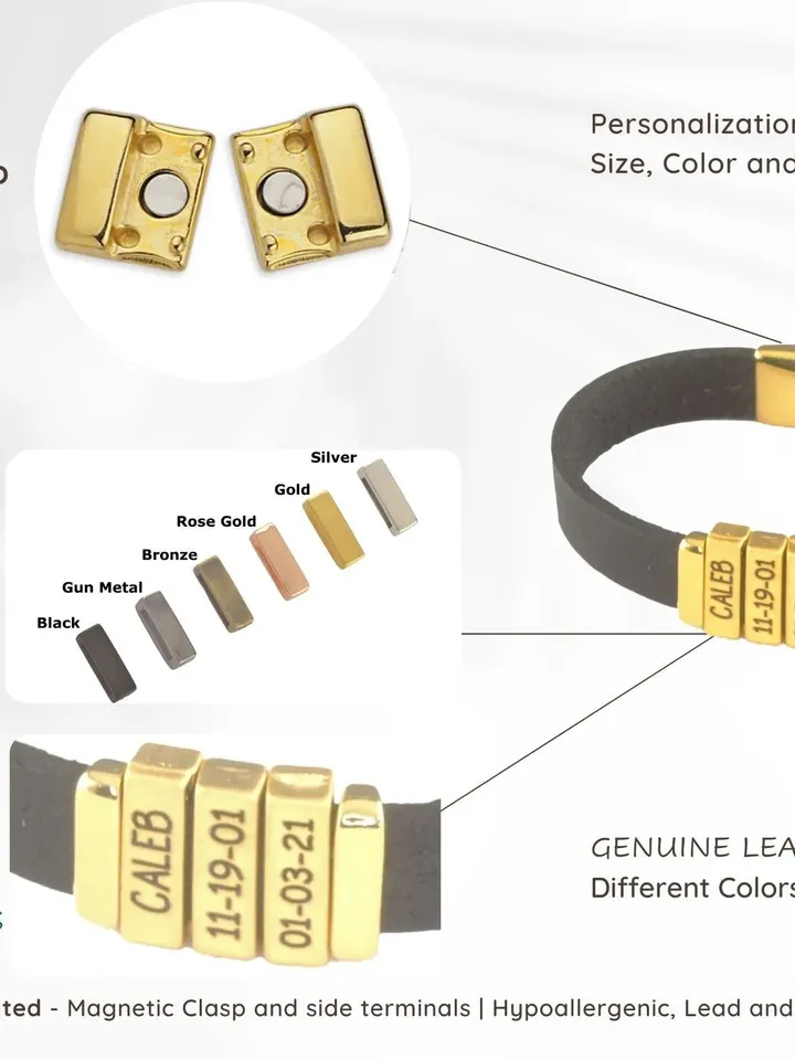 Personalized Loss of Son Leather Bracelet with Multiple Gold Charms Engraved | Personalized Bracelet Custom Engraving | Name and Date Gift