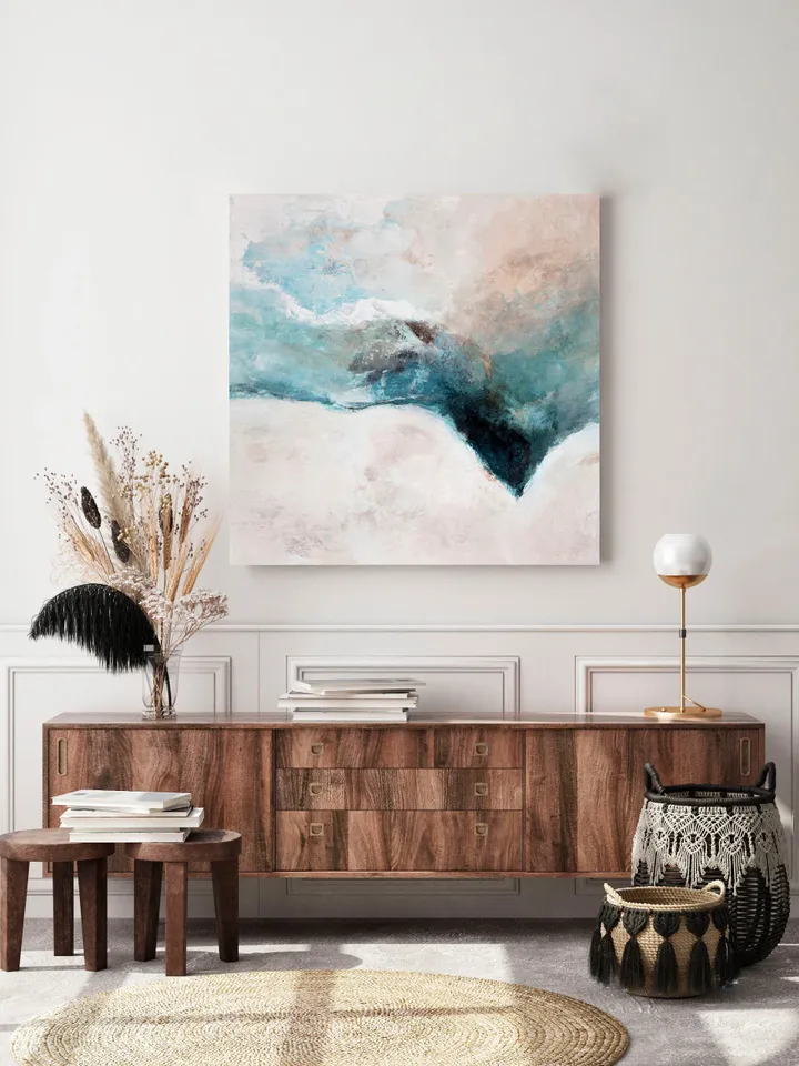 Abtract Painting Blue and White, Boho Chic Wall Art, Palette Knife Painting, Customized Acrylic Painting on Canvas, Large Wall Art Canvas