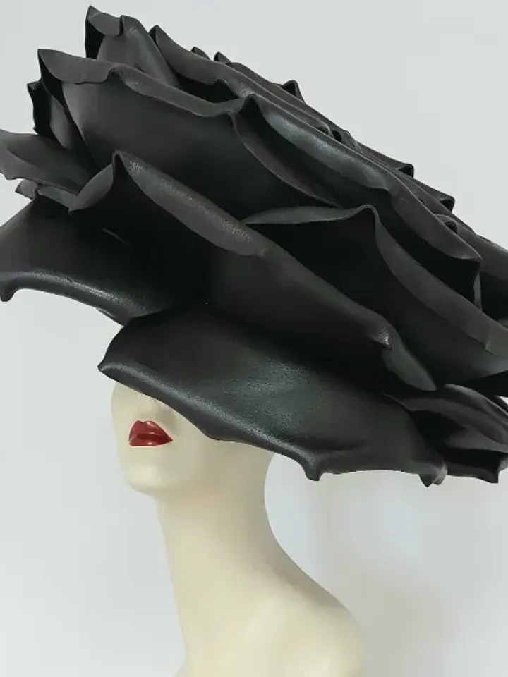 Black rose hat Giant gothic rose headdress Statement headpiece Steampunk Halloween outfit night club, theatrical performances, fashion shows