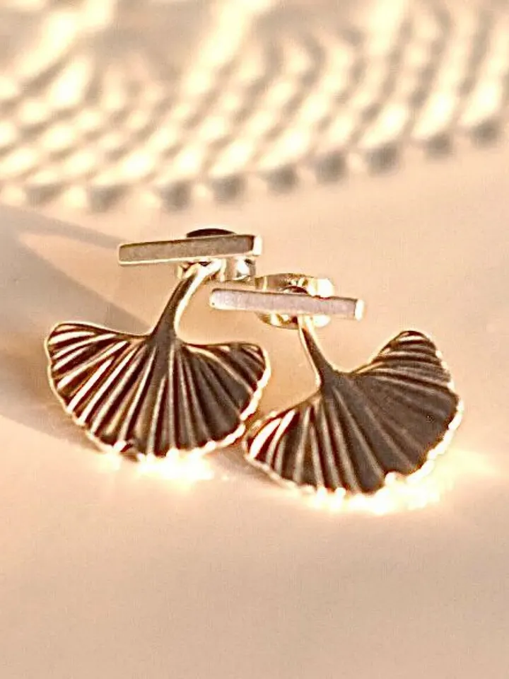 Ginkgo Biloba Leaf Ear Jackets, Silver Ginkgo Leaf Earrings, Dainty Bar Studs Geometric, Cool Handcrafted Ear Jacket Earrings, Hoop Earring