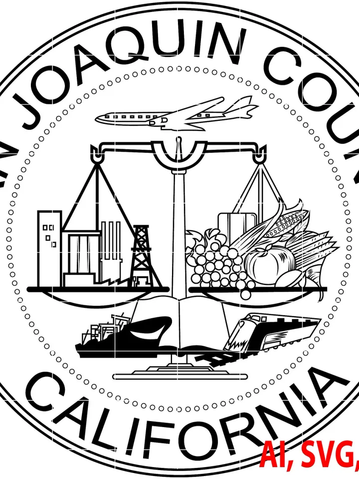 California San Joaquin County Badge, Logo, Seal, Custom, Ai, Vector, SVG, DXF, PNG, Digital