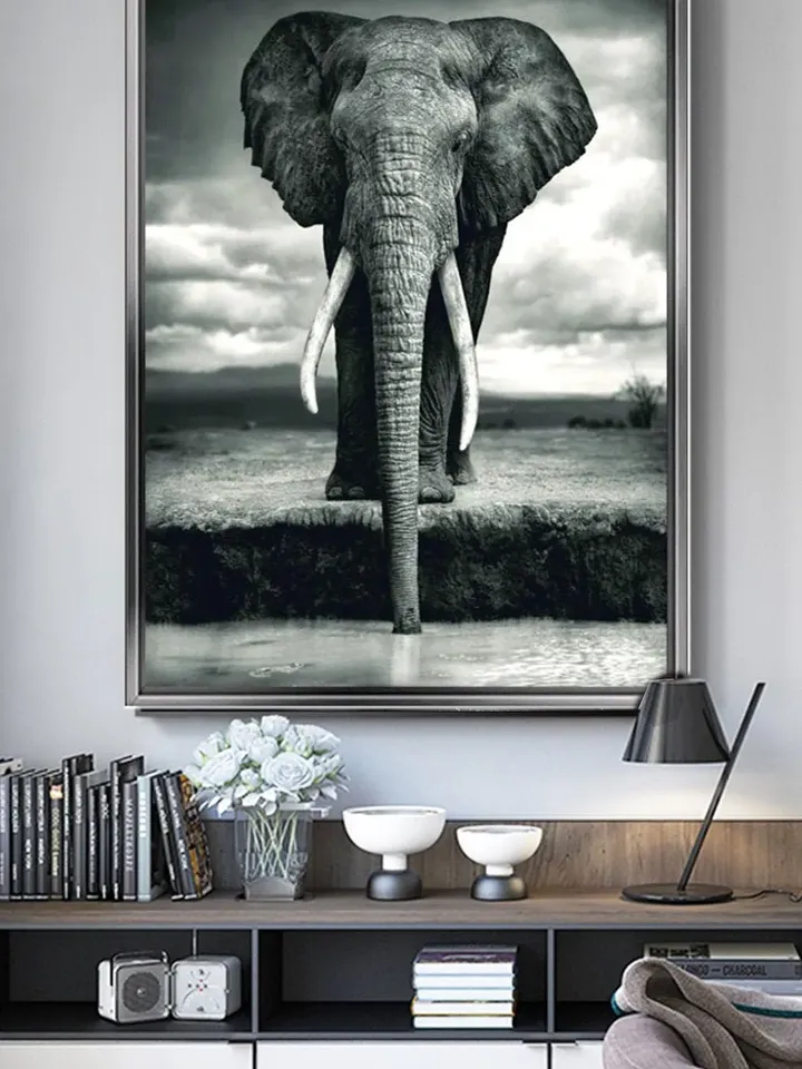 Elephant Print on Canvas , Floating Frame Option, Modern Wall Art, Extra Large Canvas Wall Art