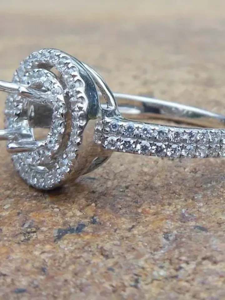Solid 14K White Gold 6MM Round Shape Fashion Diamond Semi Mount Ring / Diamond Ring