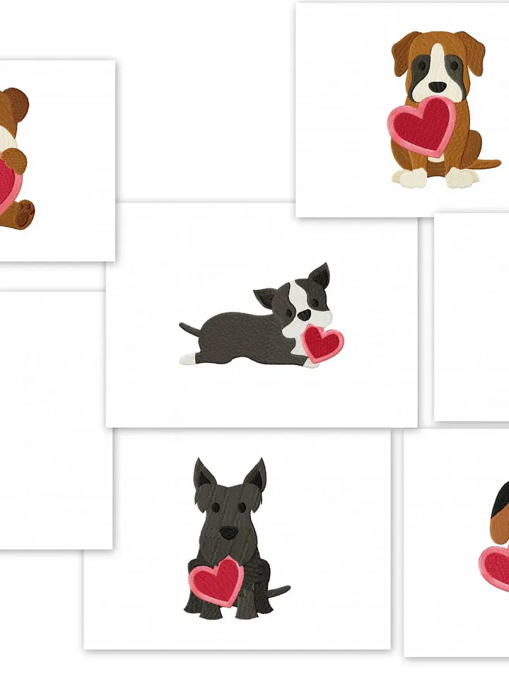 50% off,7 Puppy Love Embroidery Design,Gnomes Machine,7 sizes,Instant Download,Dog,Basset Hound,Border Collie,Boston Terrier,Boxer,Bull.