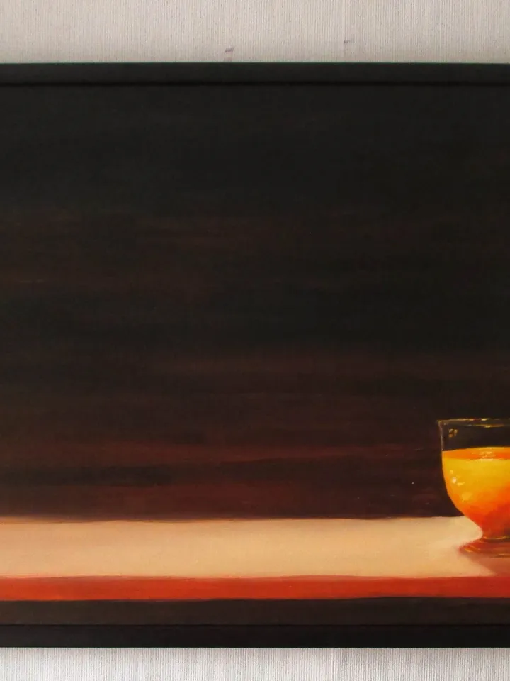 "PEACH JUICE." Original Oil Painting on Canvas, Minimalist Still Life Painting by "Walperion Paintings"