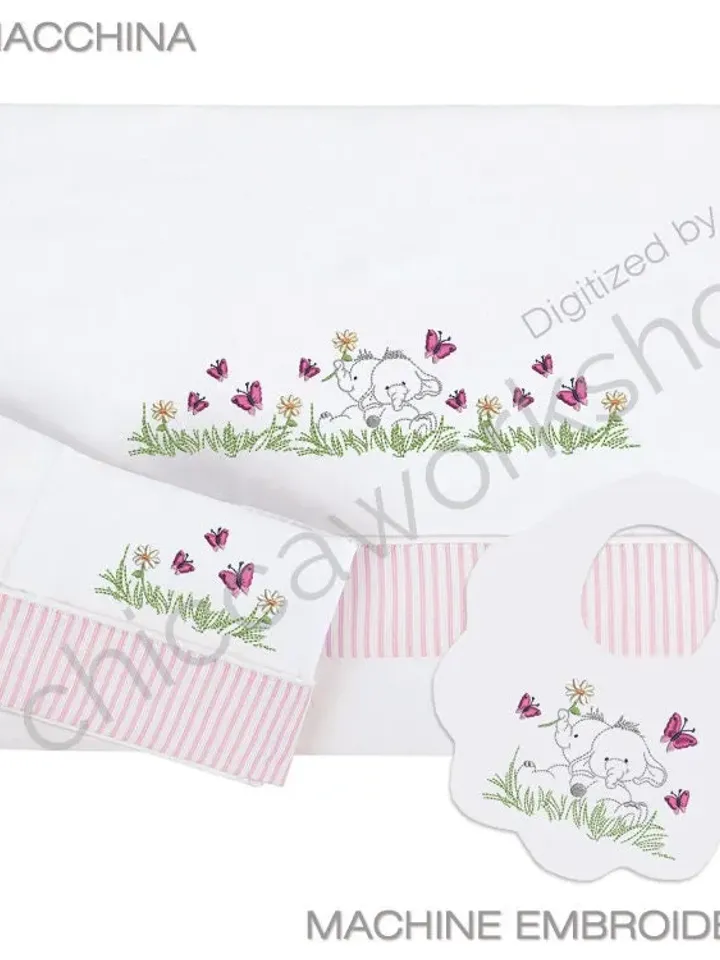 Coordinato Baby - Elefantini - Ricamo a macchina