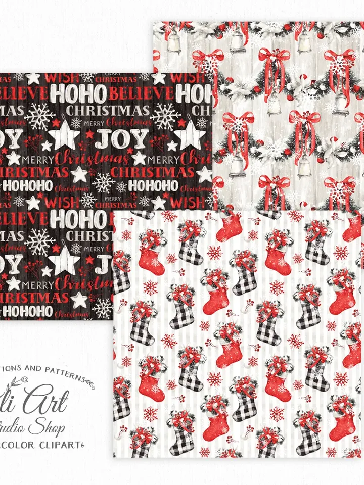 Download Seamless Patterns. Christmas Digital Paper Pack. Xmas. Winter. JPG. Digital Download. OliArtStudioShop