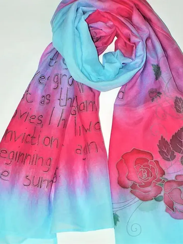 Hand painted scarf Literary scarf Quote silk scarf Silk cotton blend scarf
