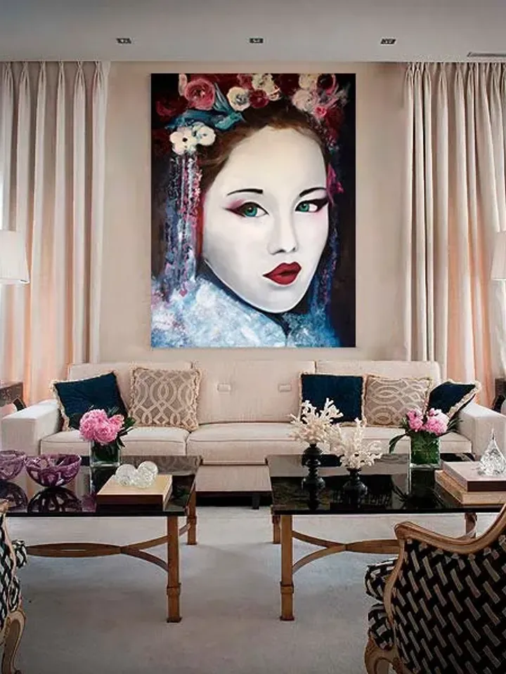 Geisha Painting, Female Face Art, Figurative Painting, Figurative Portrait Painting, Beauty Japanese Woman Painting, Japanese Artwork