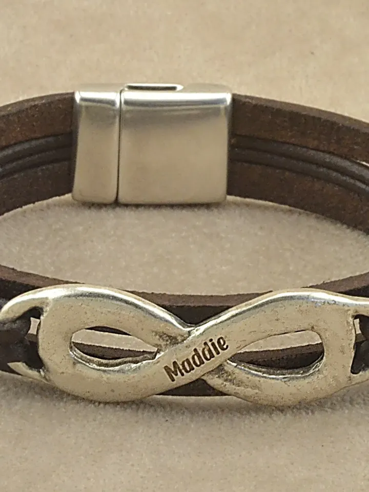 Leather Bracelet With Infinity Symbol Engraved- Infinity Bracelet Couples - Custom Anniversary Valentines Day Gift - Infinite Symbol