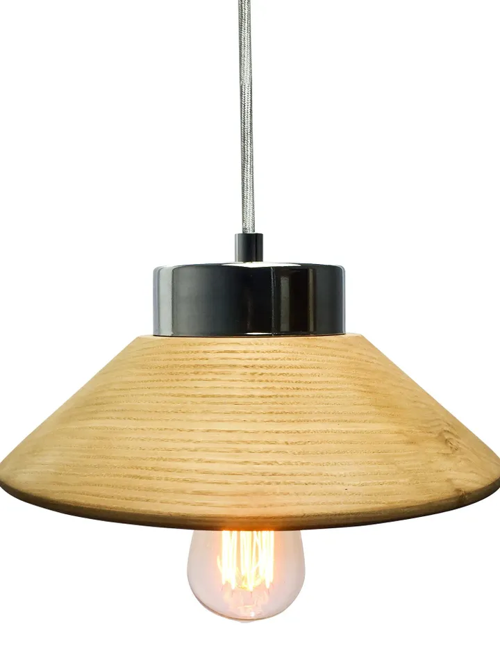 Wooden pendant light, silver chandelier, ceiling lamp