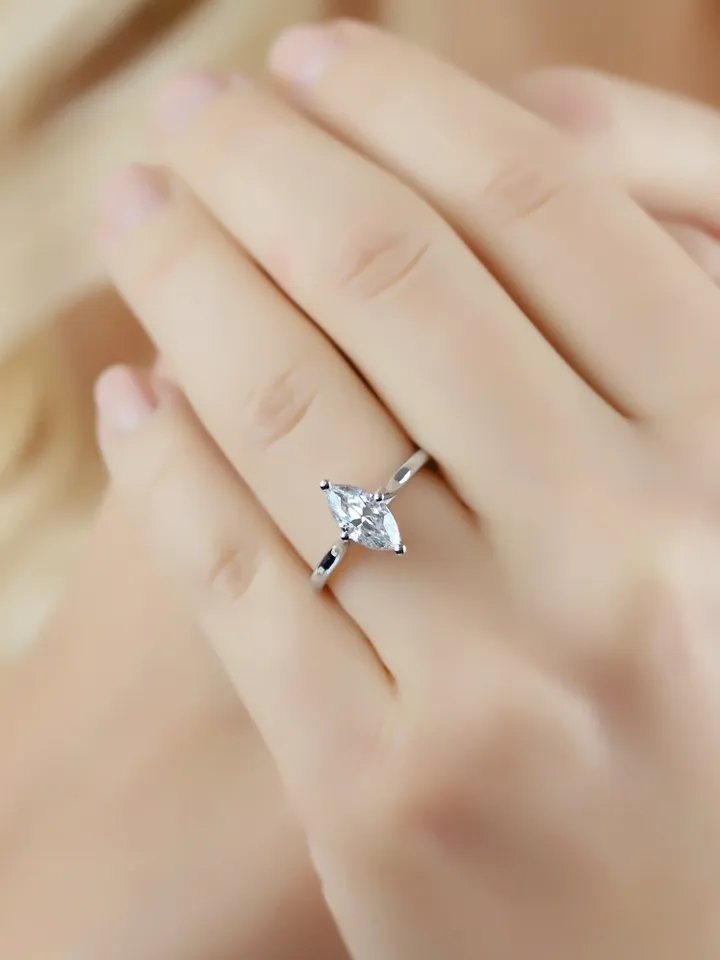 SOLITAIRE GOLD RING | Marquise Solitaire Classic Gold Ring | Diamond Gold Ring | Dainty Gold Ring | Promise Ring Band | Engagement Gold Ring