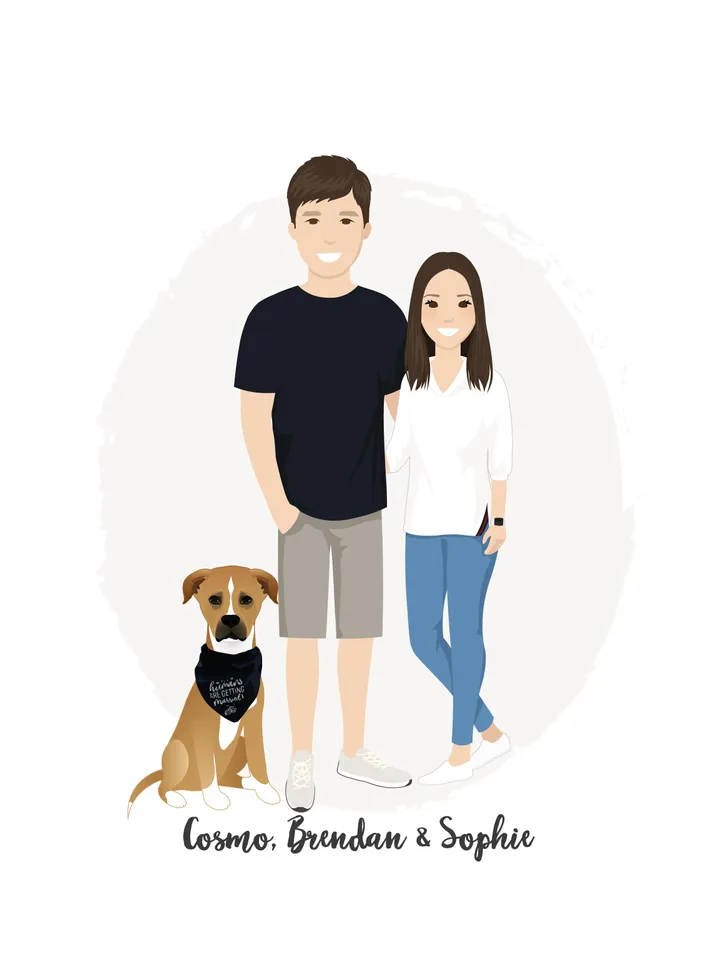 Custom Couple Portrait with pet, Christmas illustration, First paper housewarming gift