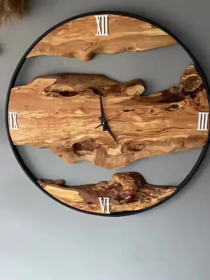 Unique Olive Wood Wall Clock, 31"(80cm) Large Wall Clock, Oversized Wall Clock, Live Edge Wood Wall Clock, Round Wall Clock