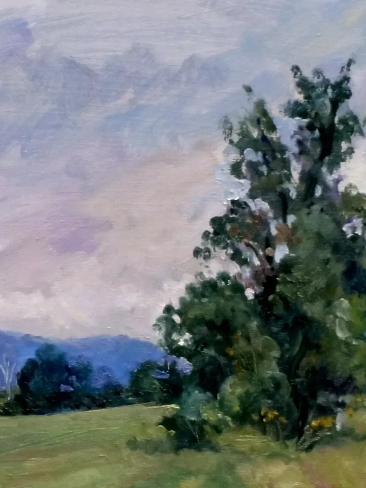 11x14 Landscape Painting - Summer Fields/Silver Light/Berkshires - Oil on Panel, Plein Air Impressionism, Signed Original Oil Painting