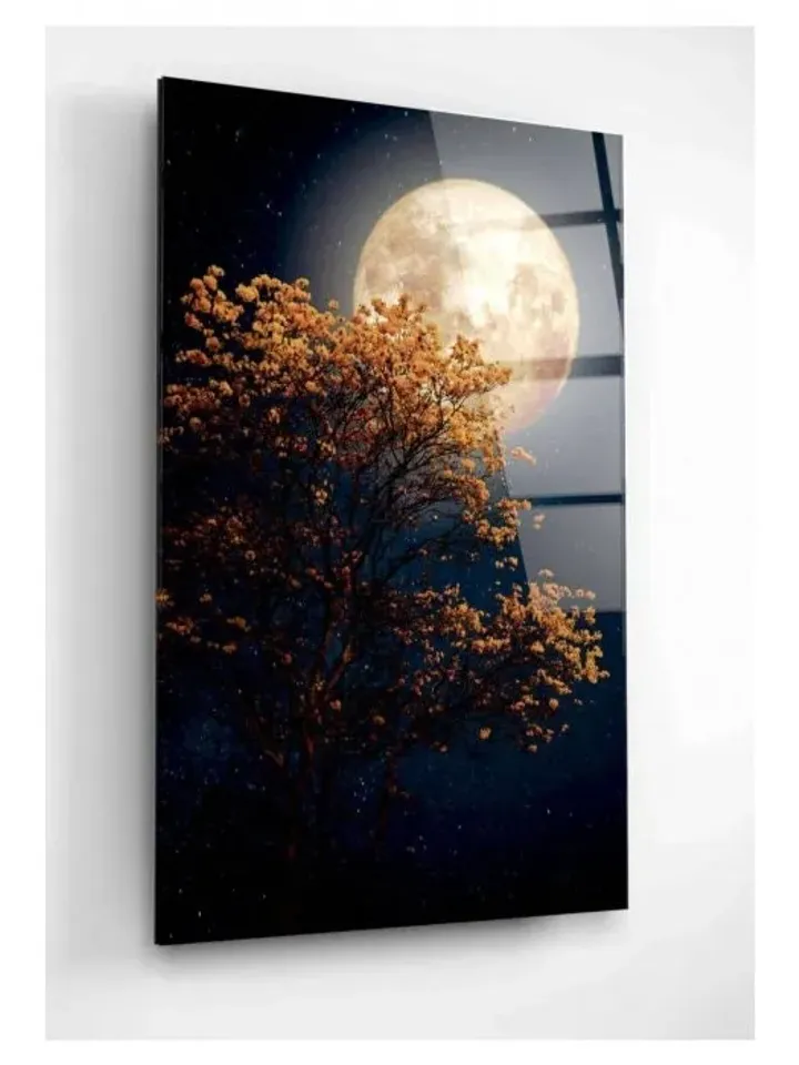 Digi-art Neon Full Moon Tempered Glass Printing Wall Art , Natural And Vivid Wall Decor , Modern Wall Art, Extra Large Wall Art