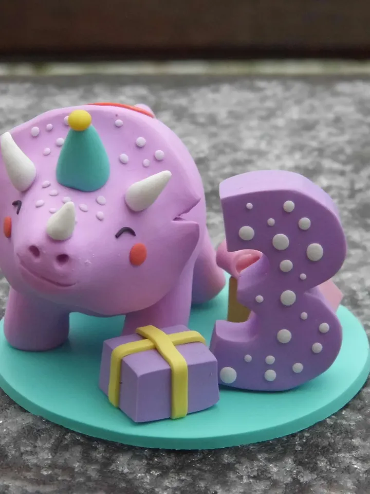 Triceratops cake topper for baby girl, Dinosaur figurine for cake, Cake topper birthday, Personalized cake topper, Handmade and unique
