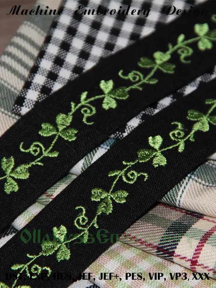 Delicate shamrock endless border embroidery design