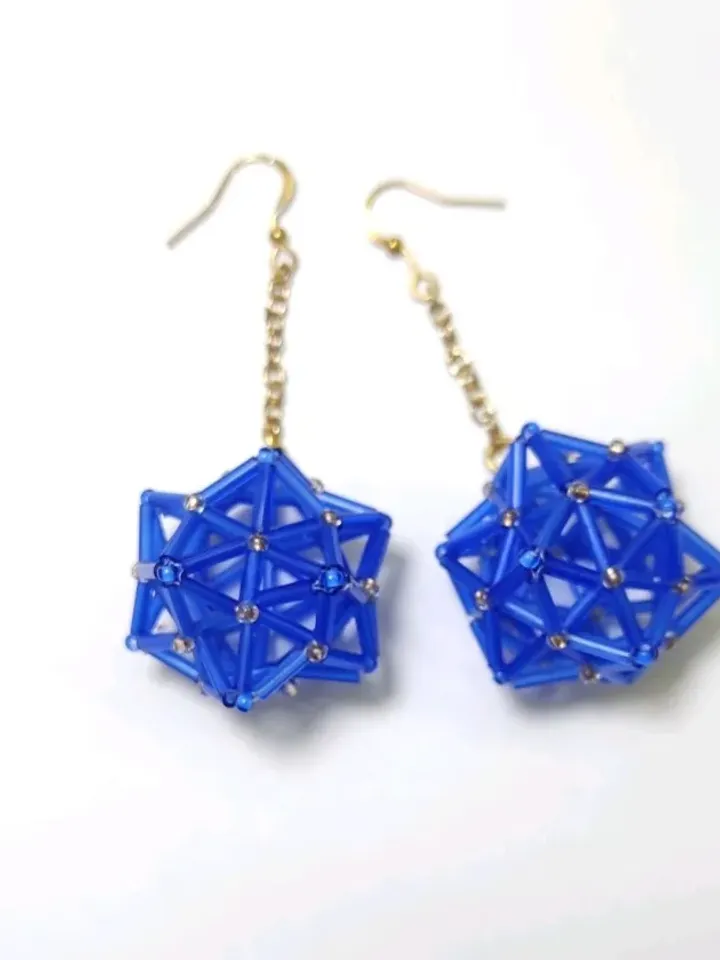 Blue geometric earrings beaded earrings volumetric dangle earrings chain earrings