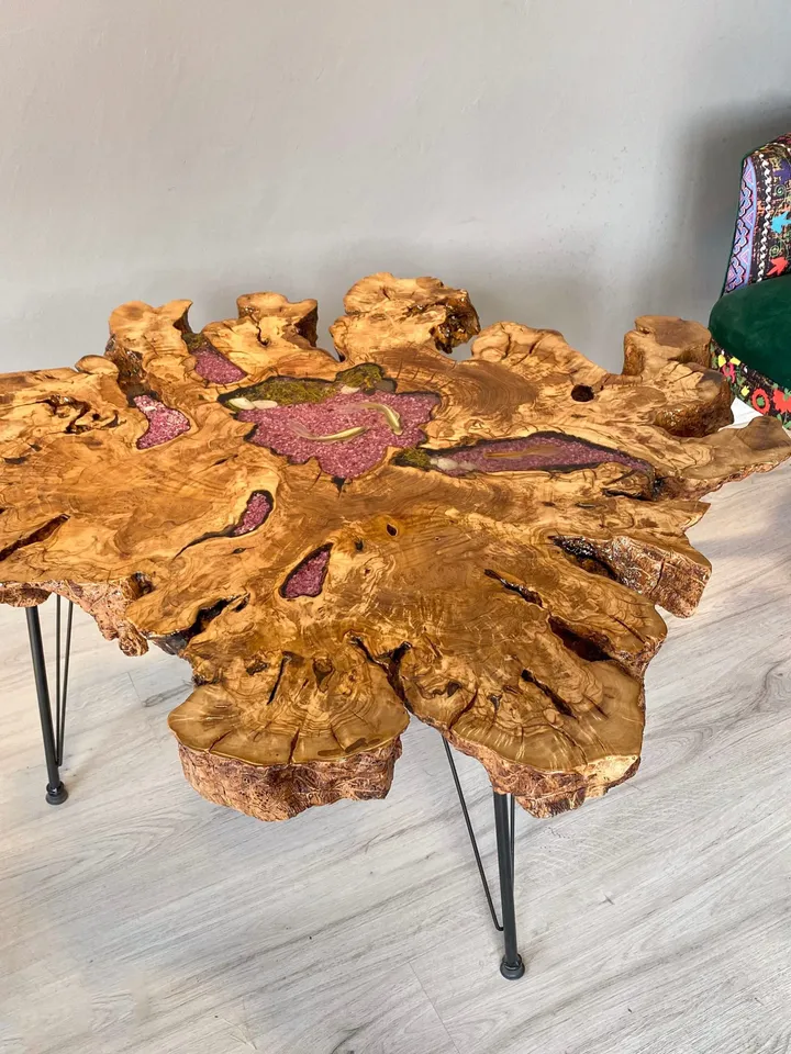 Koi Fish Epoxy Olive Wood Coffee Table, Unique Coffee Table, Live Edge Coffee Table, Modern Coffee Table