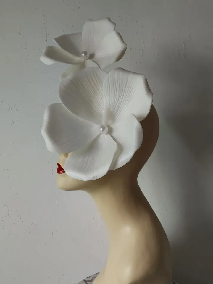 Large flower fascinator Branch pearl clematis wedding headdress, Kentucky Derby Hat, bridal hair pin, Church Hat