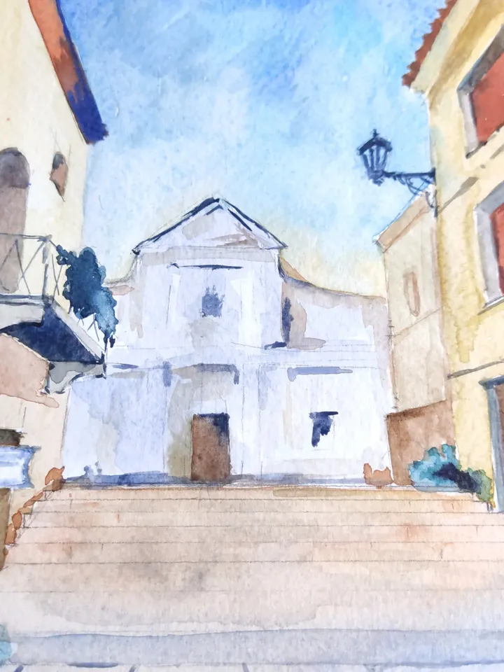 Italian flower Street Painting Original Watercolor Art landscape Miniature Artwork painting