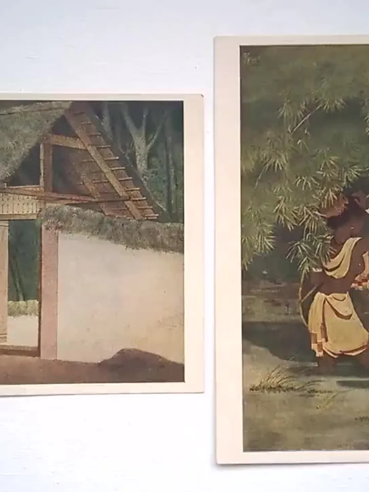 The image of the life, clothing and nature of the inhabitants of India on a postcard, Set of two Vintage Postcard, USSR Postcard  1955