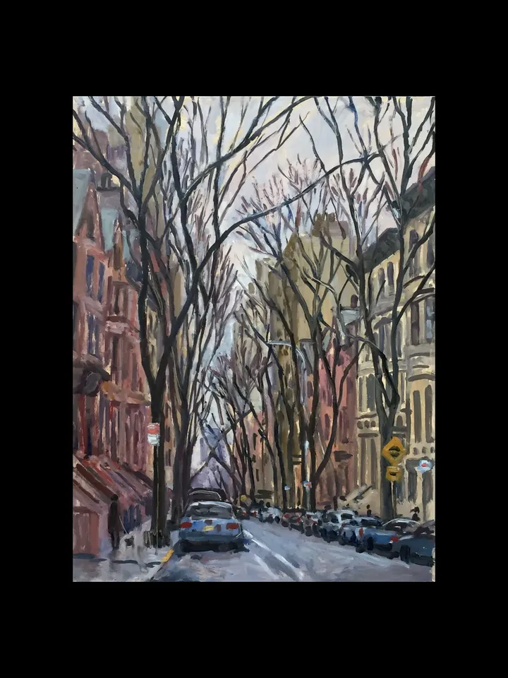 New York Cityscape -Winter Grey/90th St/Upper West Side/NYC- 12x16 Oil on Panel, Impressionist Landscape, Signed Original American Fine Art