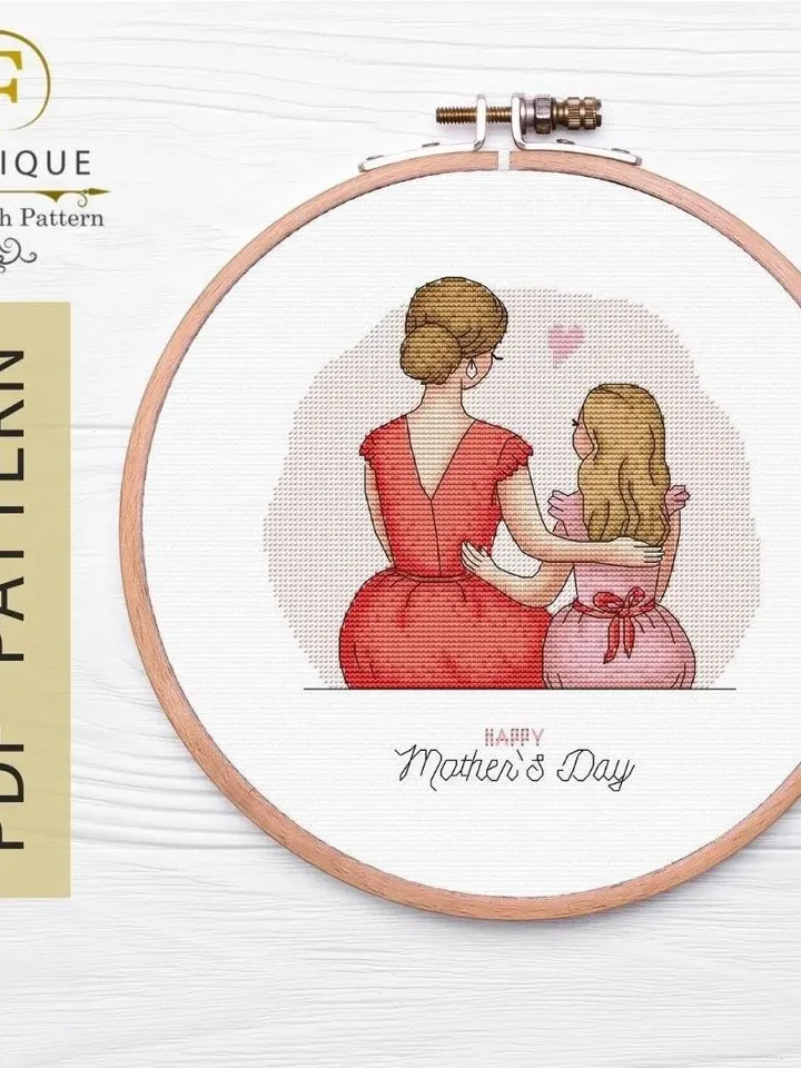 Mother's Day Cross Stitch Pattern, Easy Modern Counted Cross Stitch Chart, PDF Download, Embroidery Design Mom DIY Gift
