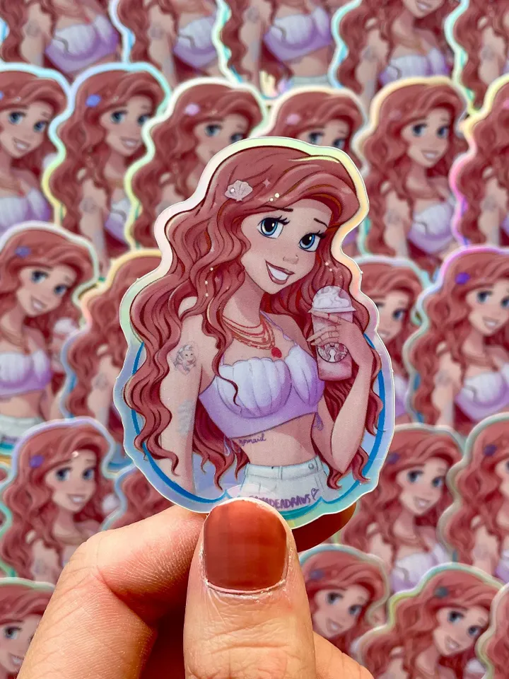 Mermaid Modern Princess Holographic Sticker | Hydroflask Sticker | Laptop Sticker | Phone Sticker | Small Gift | Kids Gift |Glitter